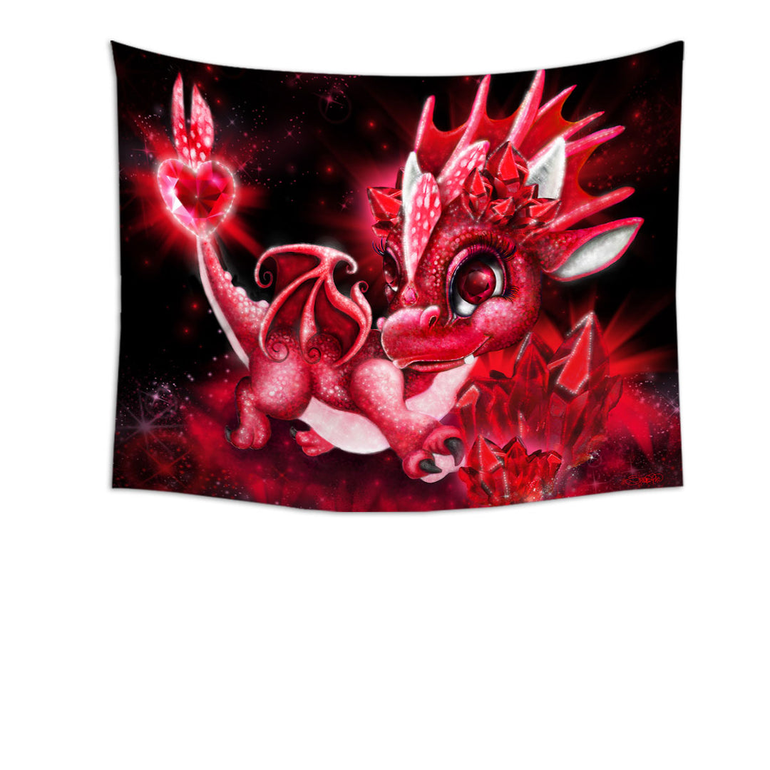 Cute Gift Tapestry July Ruby Birthstone Lil Dragon Wall Decor