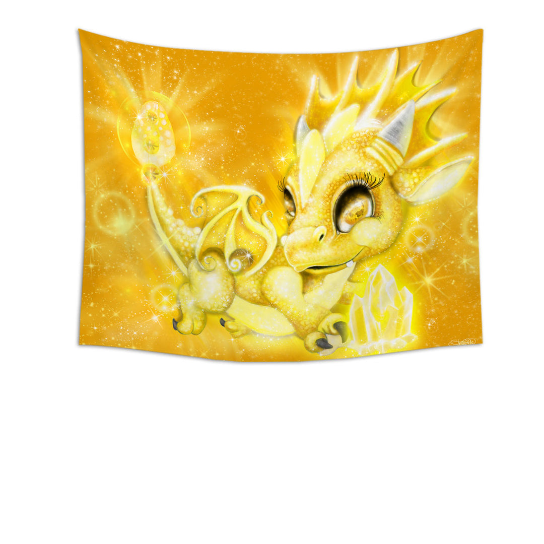 Cute Gift Wall Decor Tapestries for November Yellow Topaz Birthstone Lil Dragon