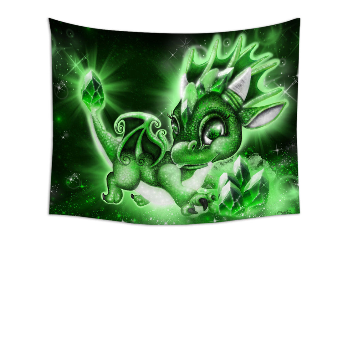 Cute Gift Wall Decor Tapestry for May Emerald Birthstone Lil Dragon