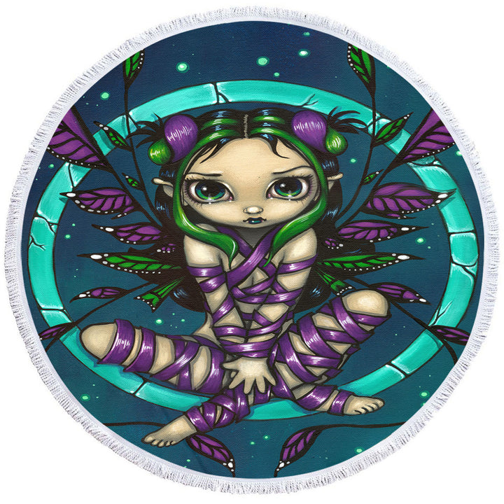 Cute Girls Beach Towel Purple Ribbon Fairy