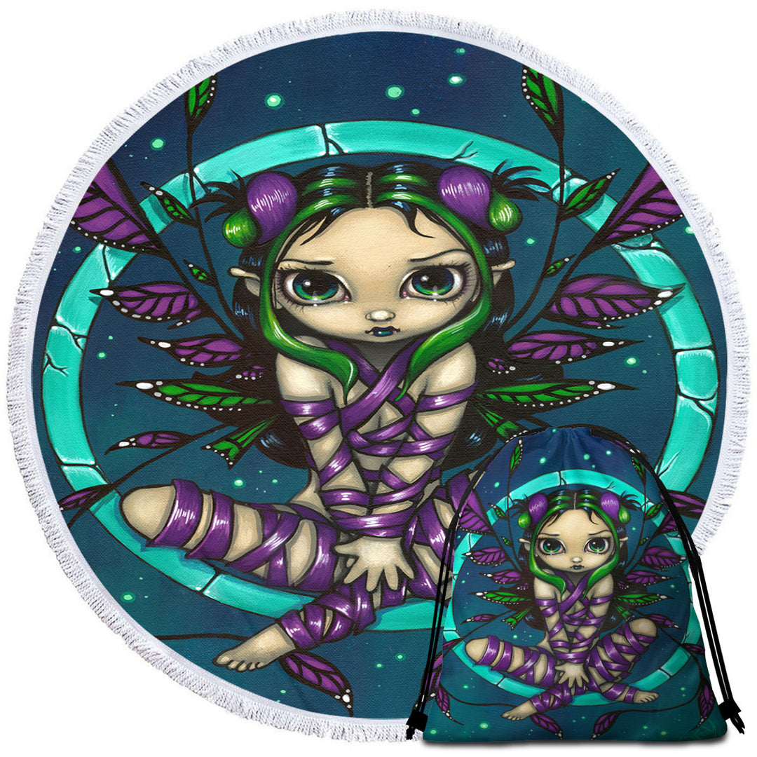 Cute Girls Beach Towels Purple Ribbon Fairy