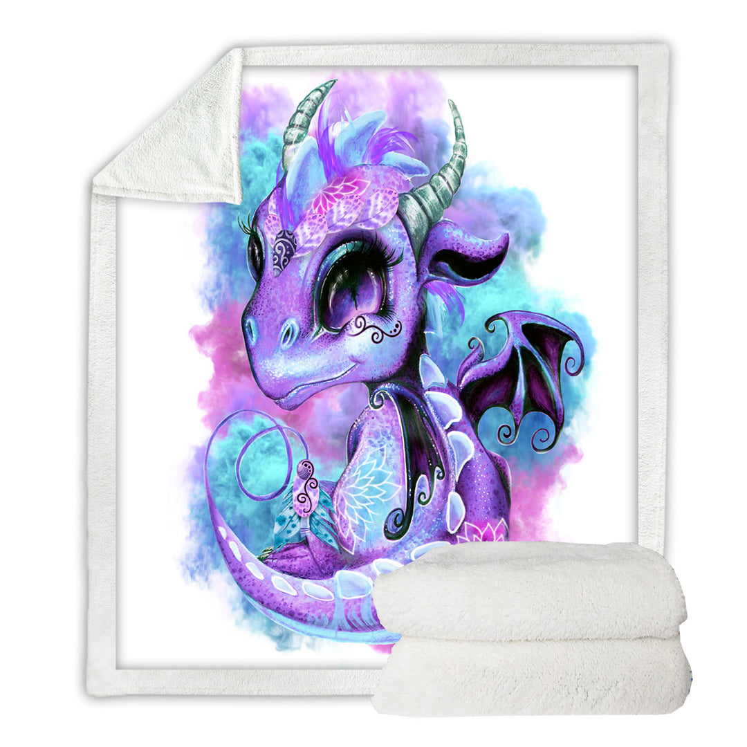 Cute Girls Fleece Blanket Fantasy Art Wind Spirit Lil Dragon