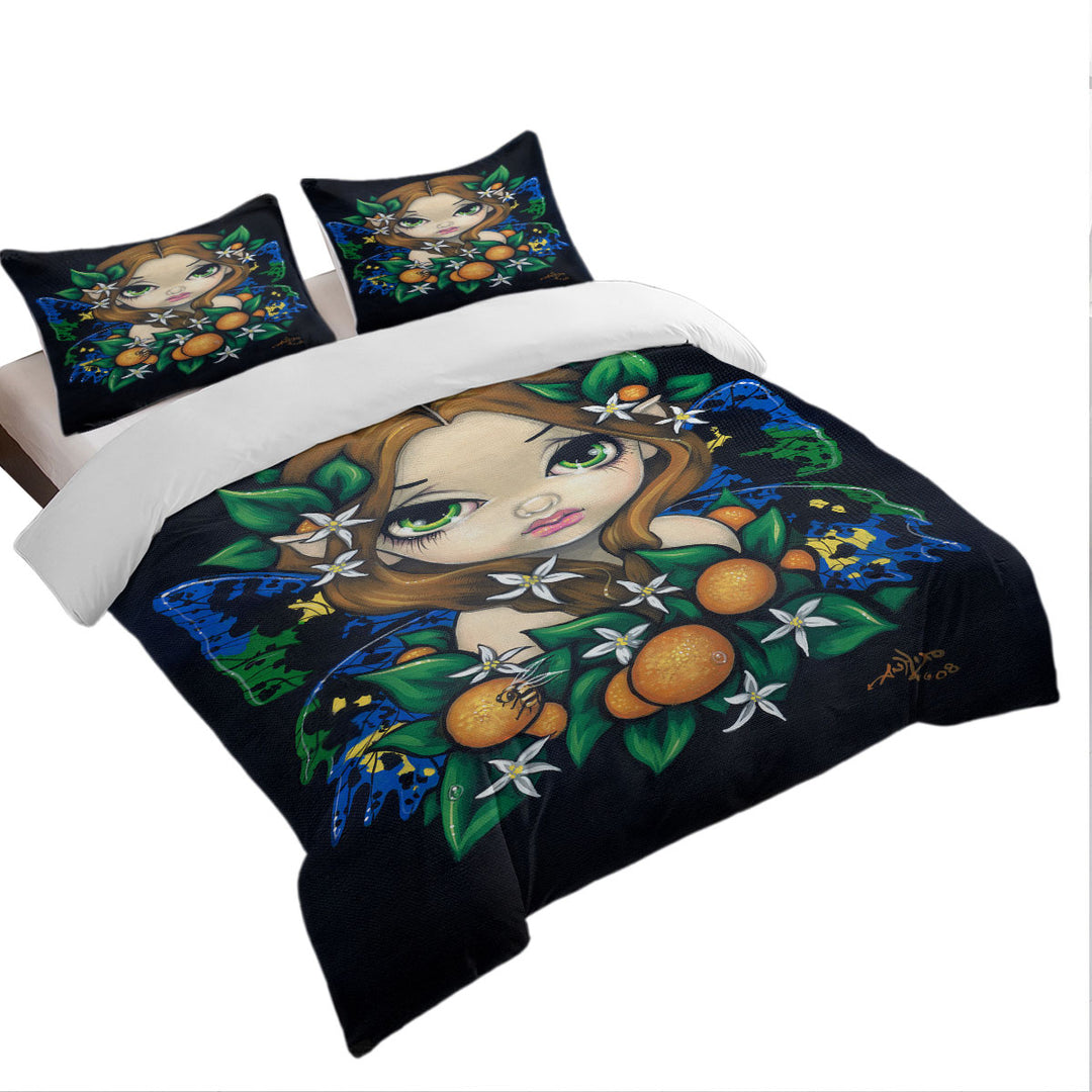 Cute Girls Painting Orange Blossom Fairy Duvet Covers