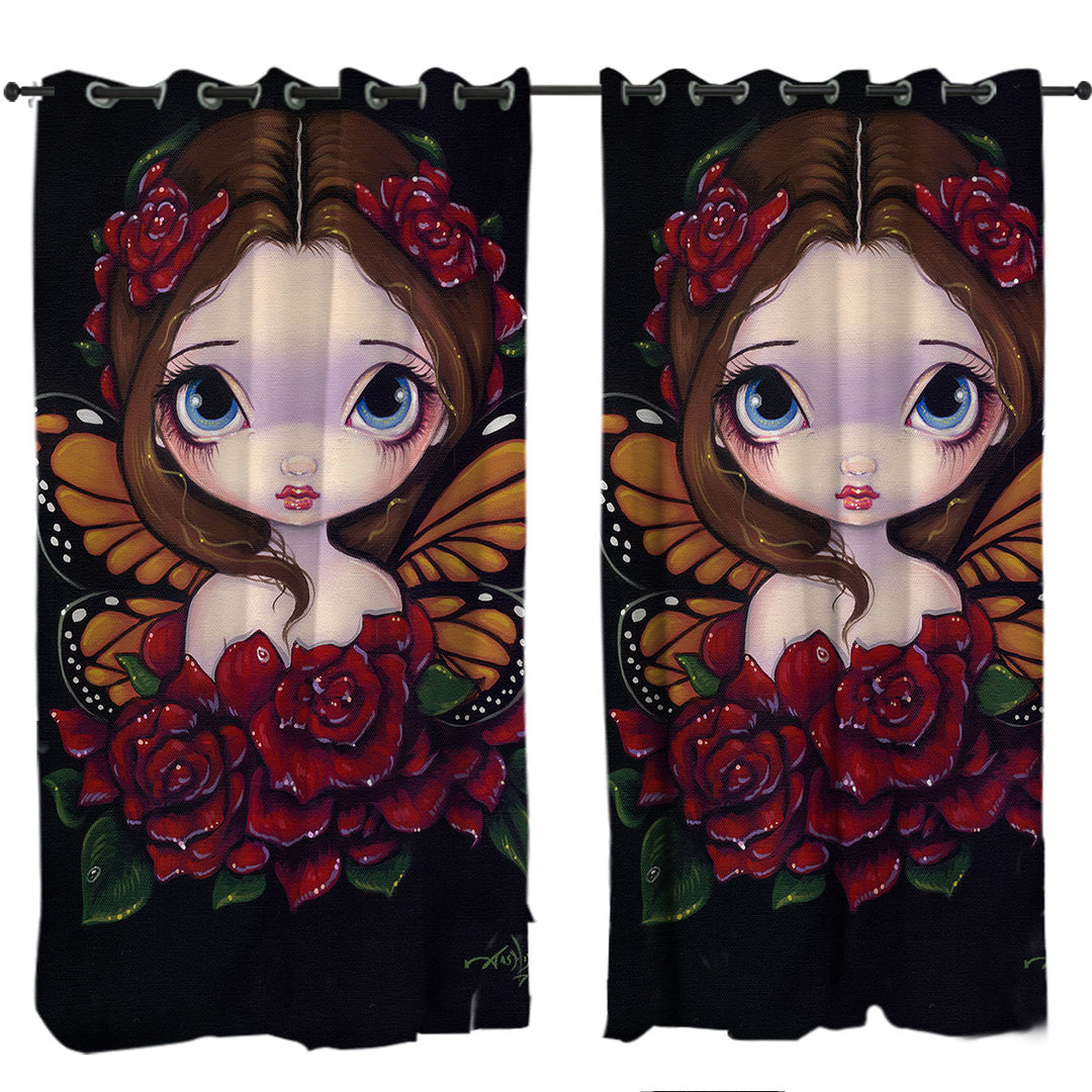 Cute Girls Painting the Butterfly Rose Fairy Curtains