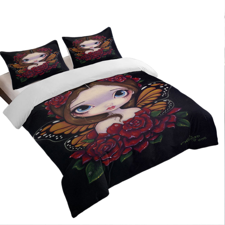 Cute Girls Painting the Butterfly Rose Fairy Duvet Cover