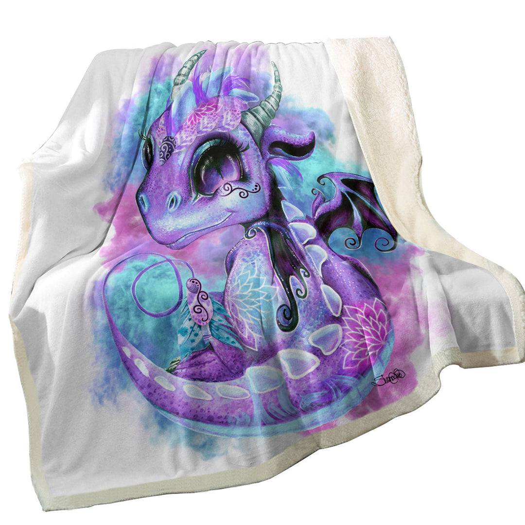 Cute Girls Sofa Blankets Fantasy Art Wind Spirit Lil Dragon