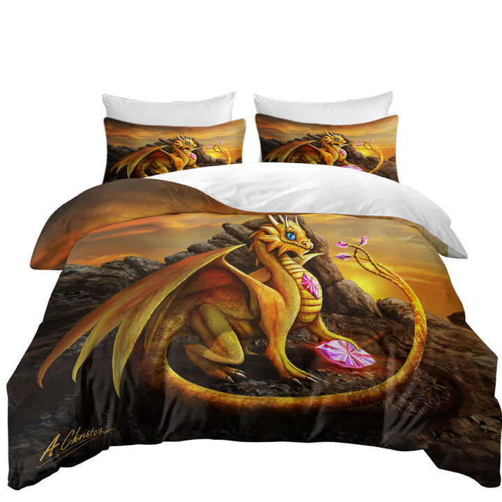 Cute Girly Golden Dragon Duvet Cover set