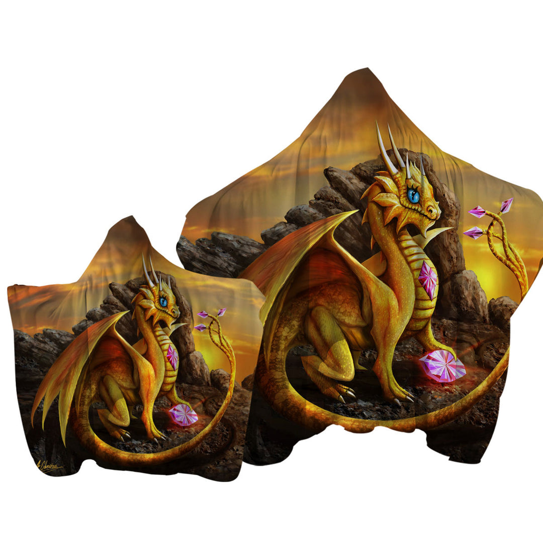 Cute Girly Golden Dragon Hooded Beach Towel