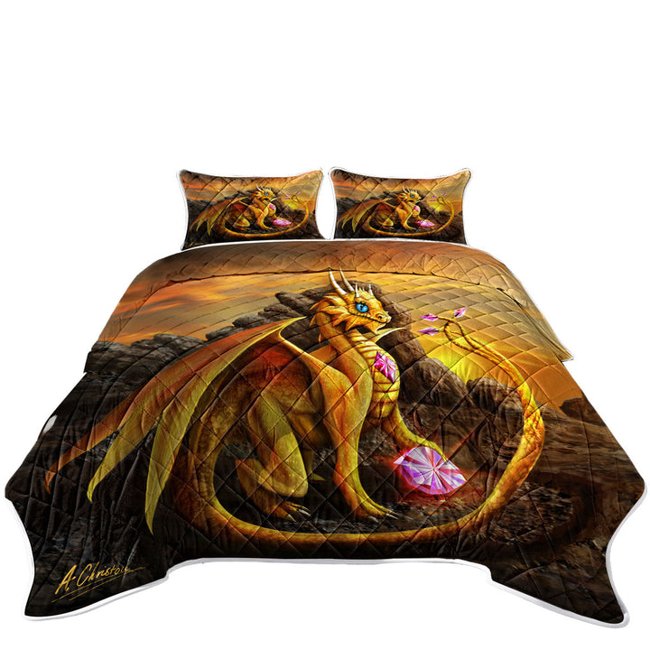 Cute Girly Golden Dragon Quilt