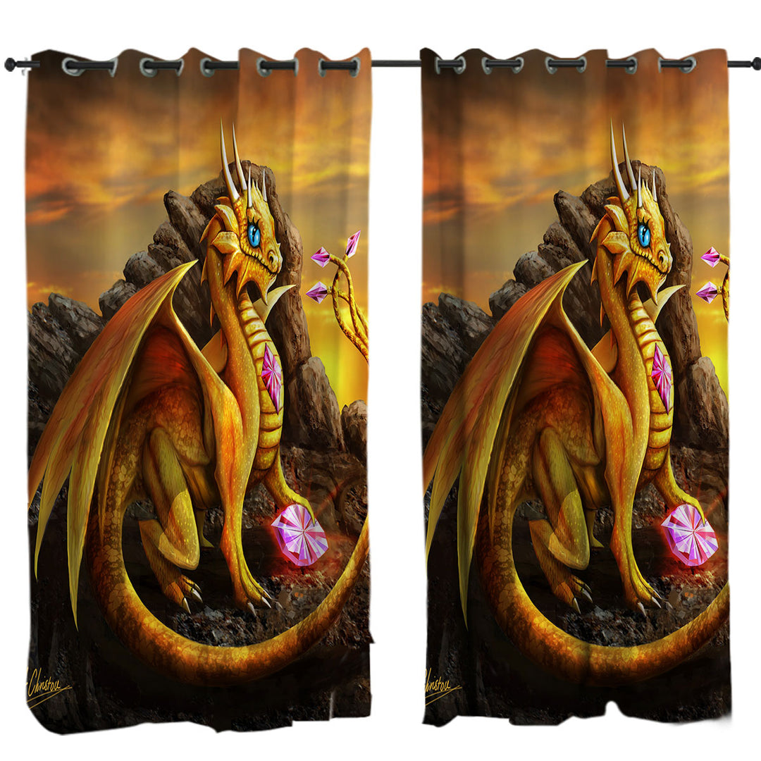 Cute Girly Golden Dragon Window Curtains