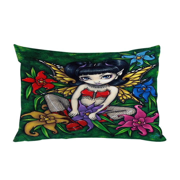 Cute Goth Fairy Fishnets and Flowers Pillowcase