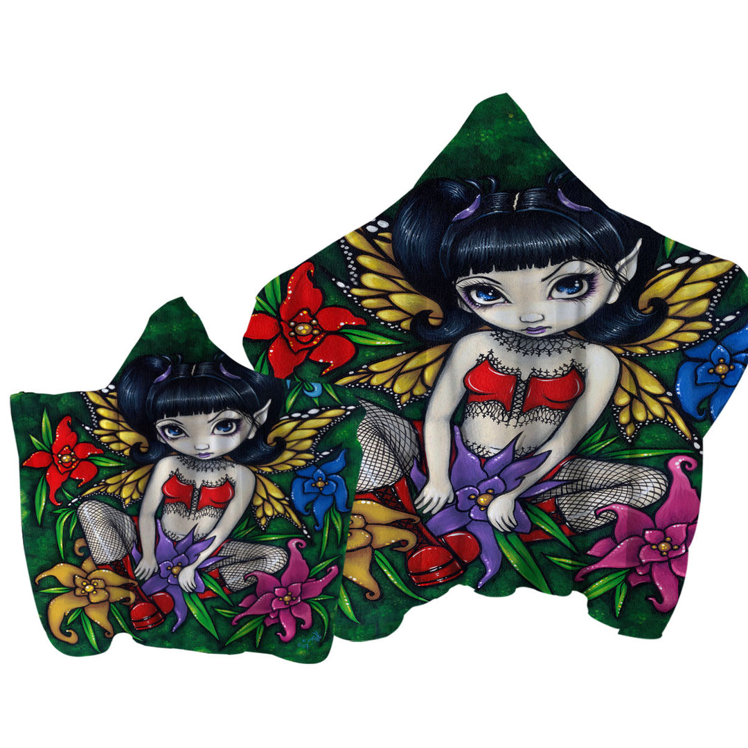 Cute Goth Fairy Fishnets and Flowers Towel with Hood