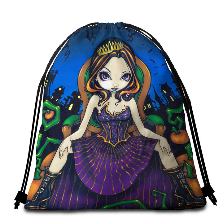 Cute Goth Girl Queen of Halloween Beach Towel Bags