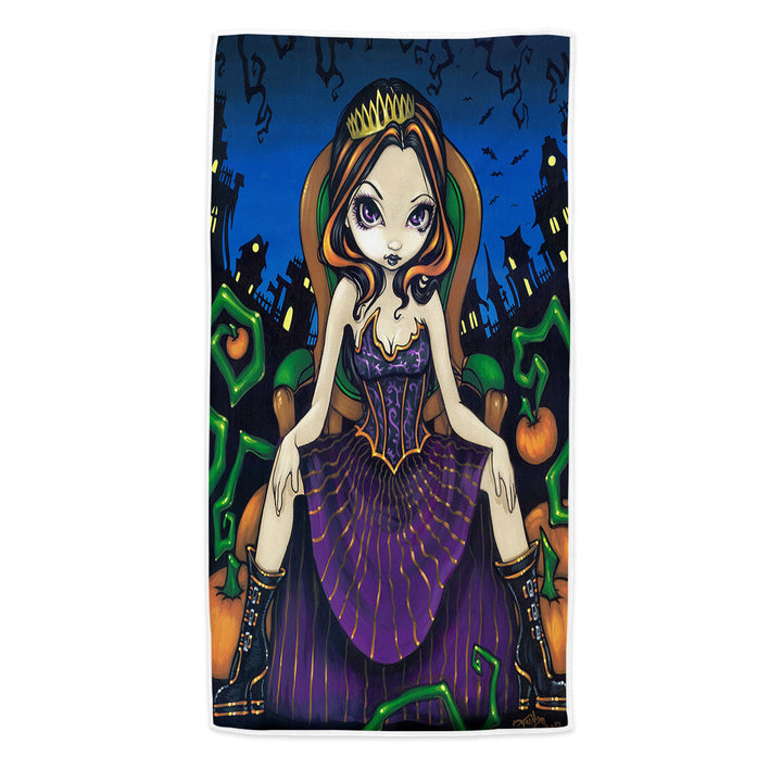 Cute Goth Girl Queen of Halloween Microfiber Beach Towel