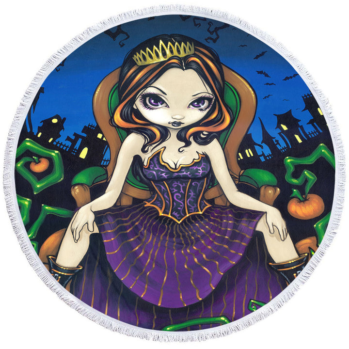 Cute Goth Girl Queen of Halloween Round Towel