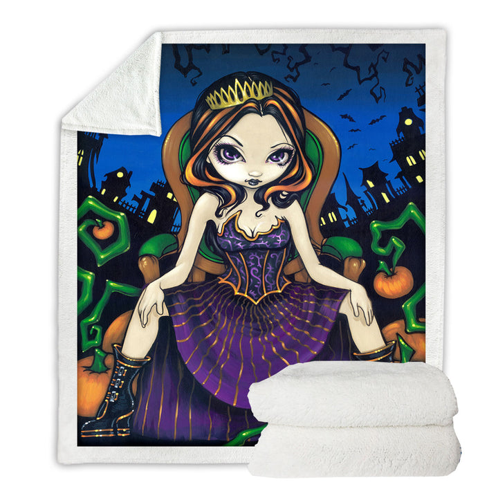 Cute Goth Girl Queen of Halloween Sofa Blankets