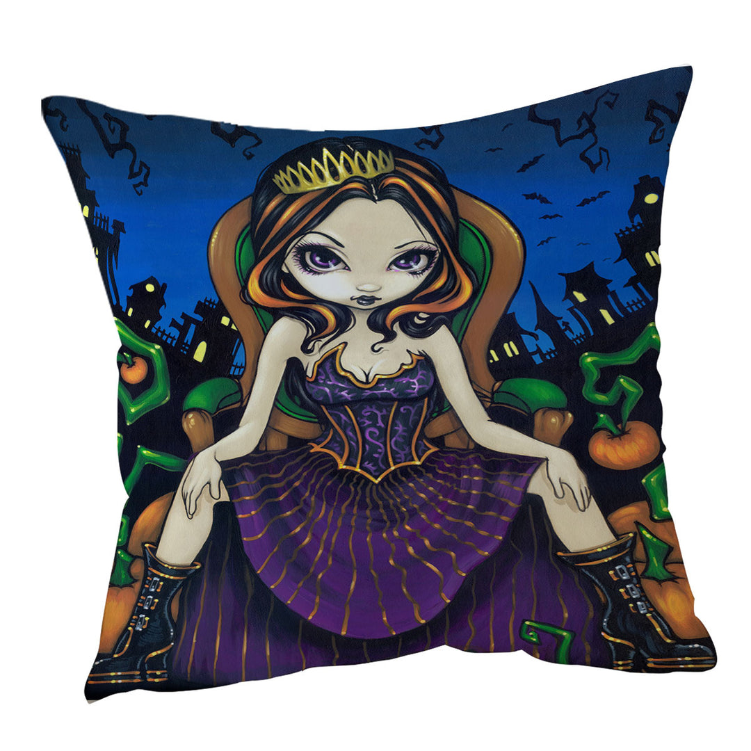 Cute Goth Girl Queen of Halloween Throw Cushions