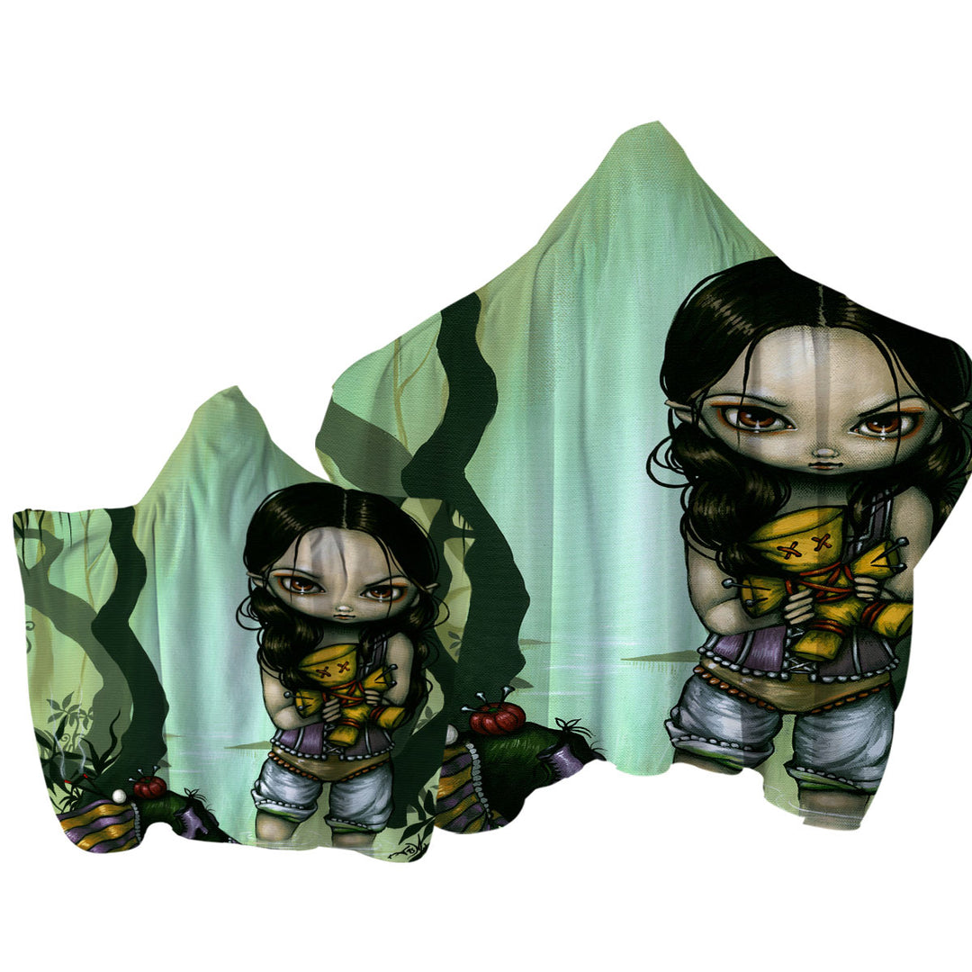 Cute Goth Girl and Voodoo In The Bayou Hooded Beach Towel