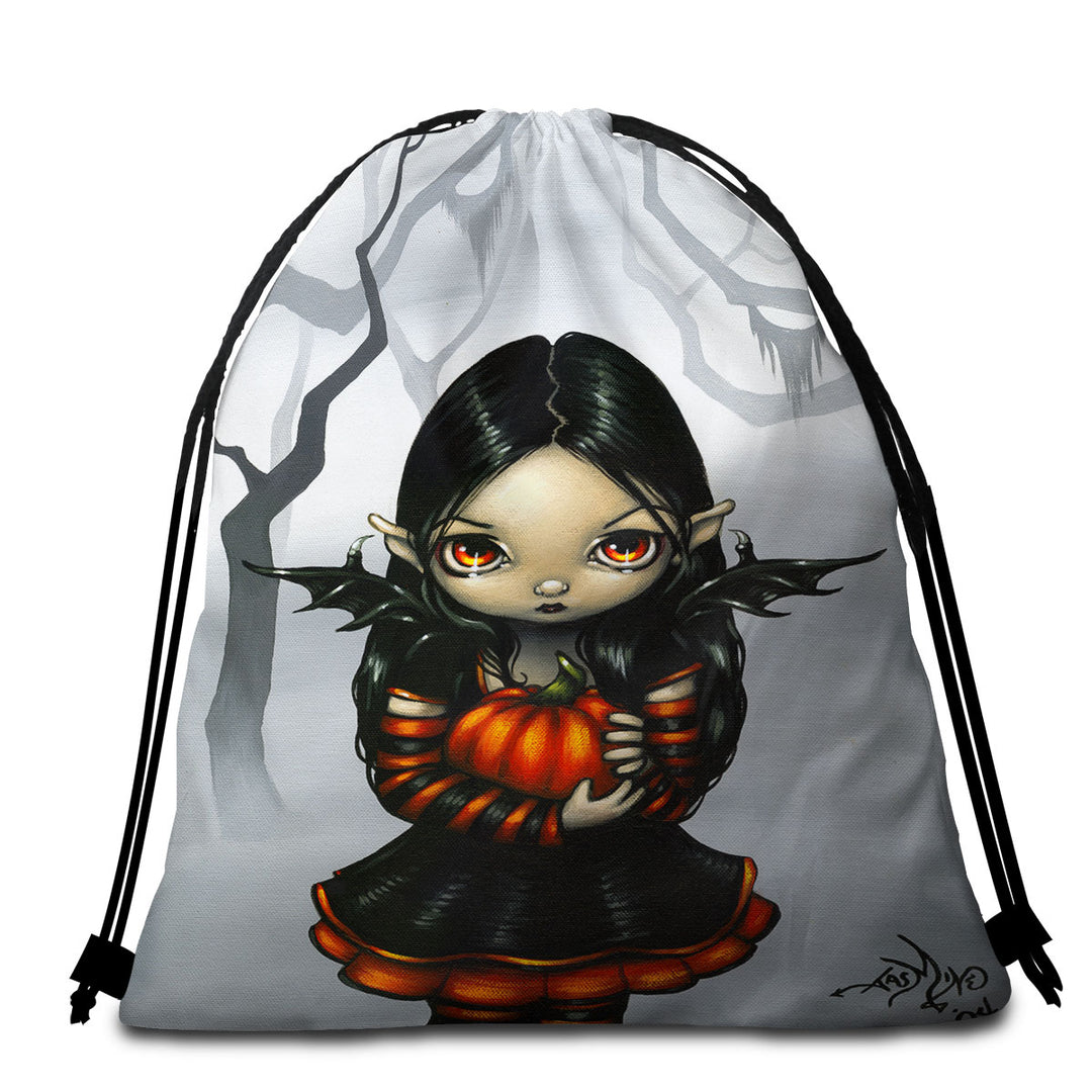 Cute Halloween Beach Towels on Sale Design Goth Fairy Pumpkin Pixie