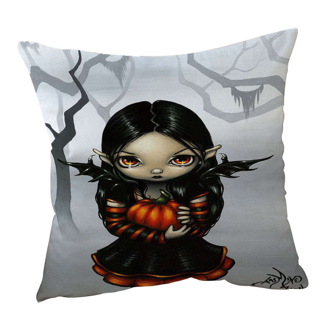 Cute Halloween Cushion Cover Design Goth Fairy Pumpkin Pixie