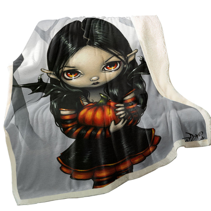 Cute Halloween Decorative Blankets Design Goth Fairy Pumpkin Pixie