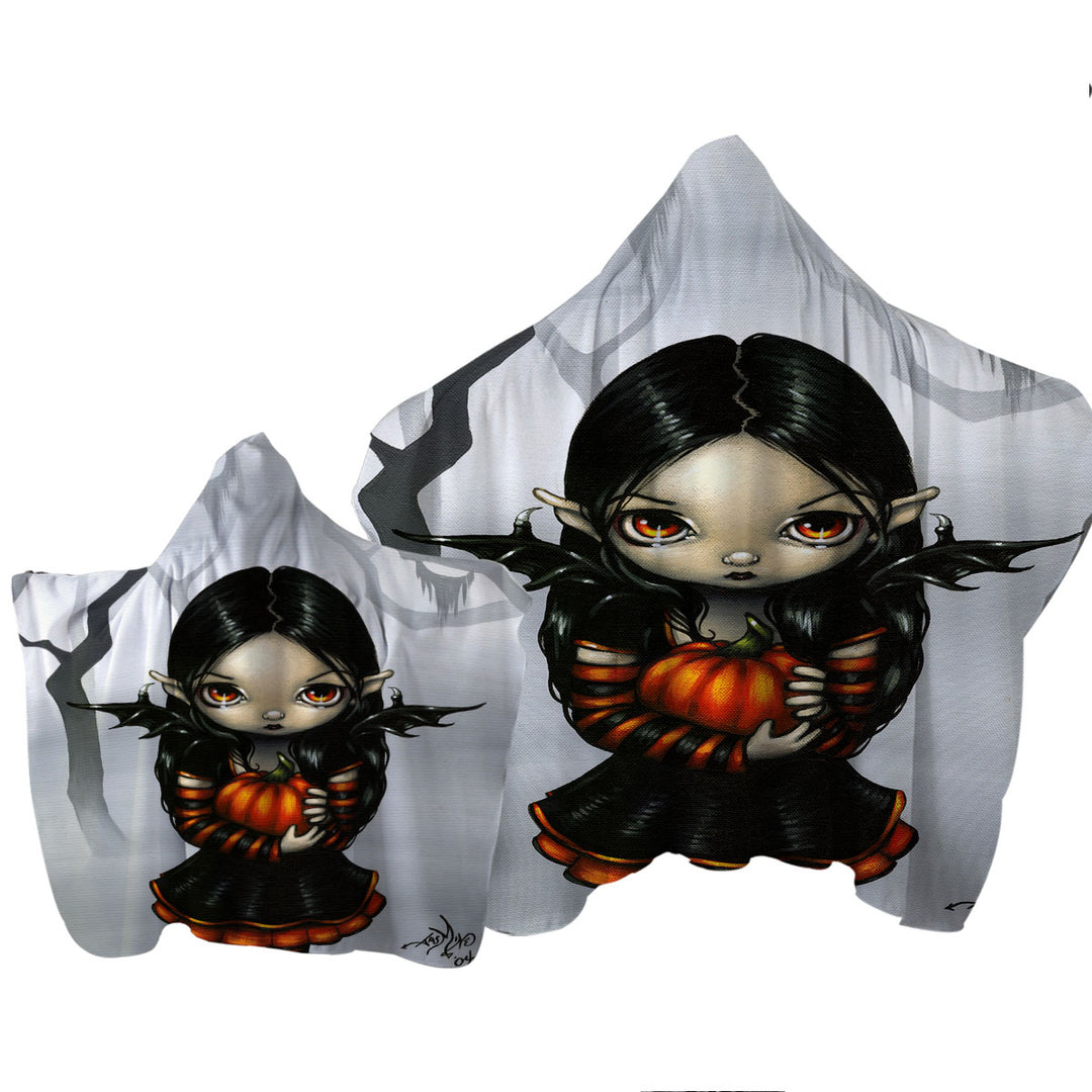 Cute Halloween Design Goth Fairy Pumpkin Pixie Towel with Hood