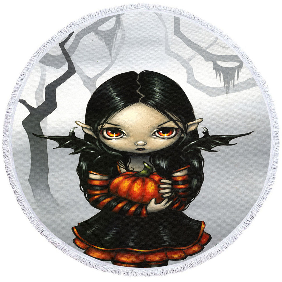 Cute Halloween Round Towel Design Goth Fairy Pumpkin Pixie