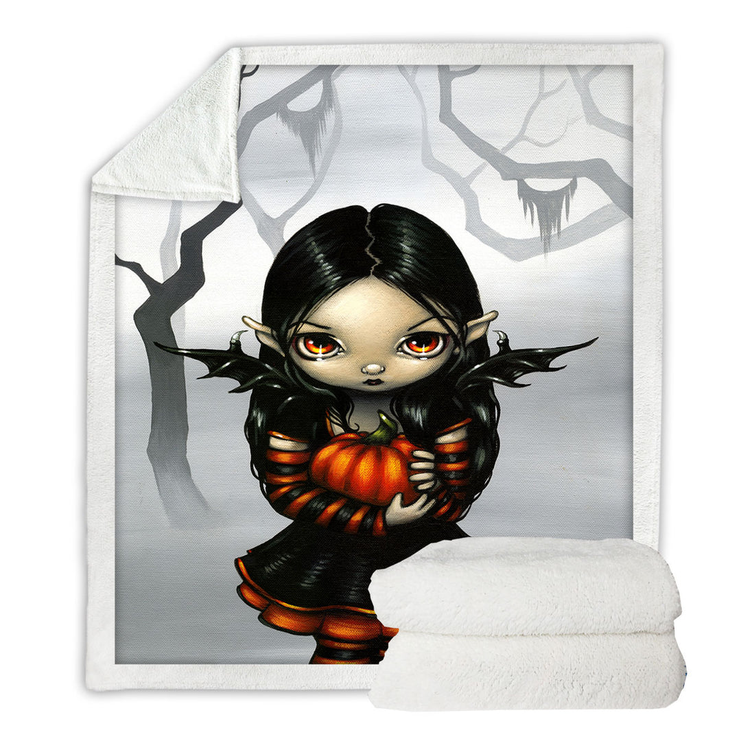 Cute Halloween Throw Blanket Design Goth Fairy Pumpkin Pixie