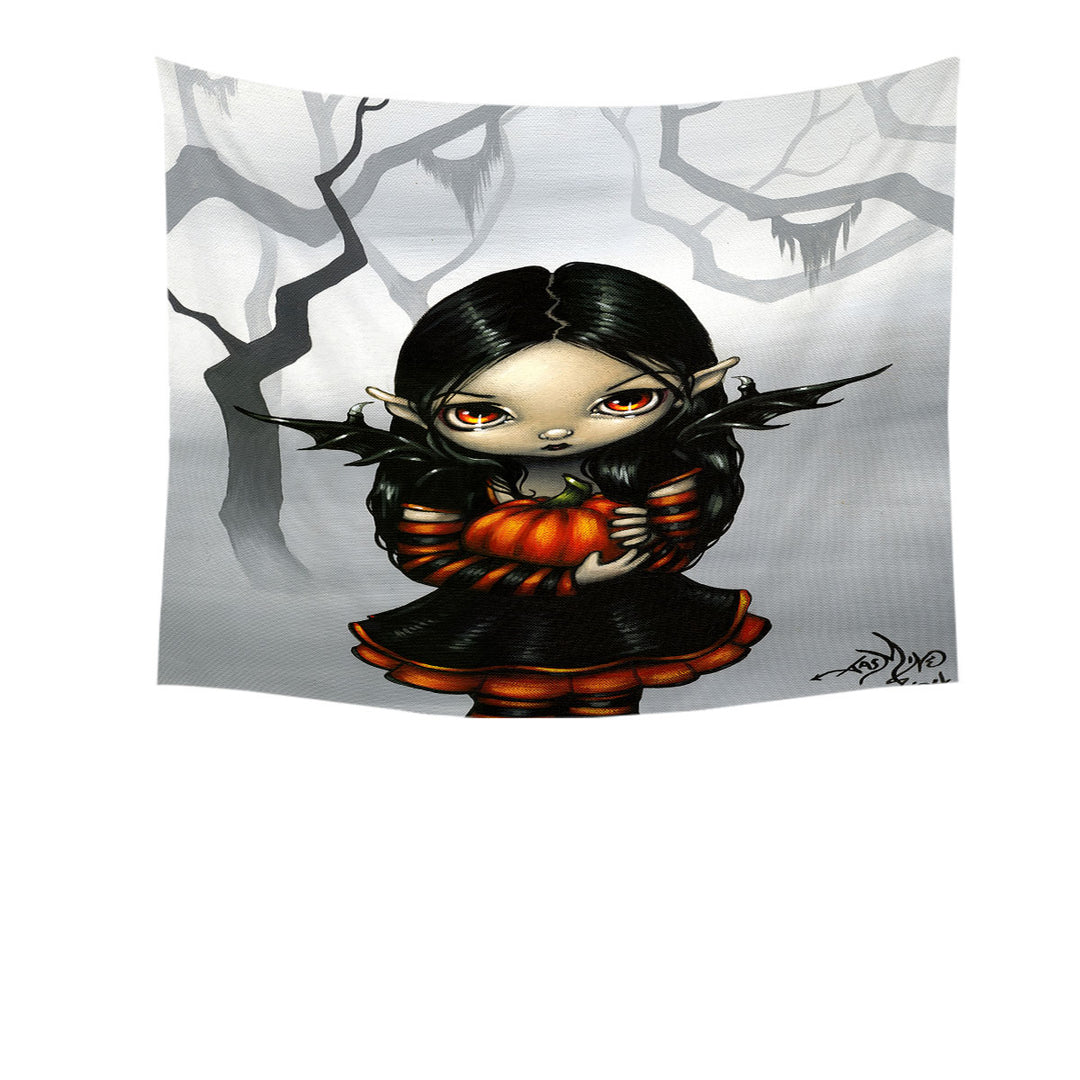 Cute Halloween Wall Decor Design Goth Fairy Pumpkin Pixie Tapestry