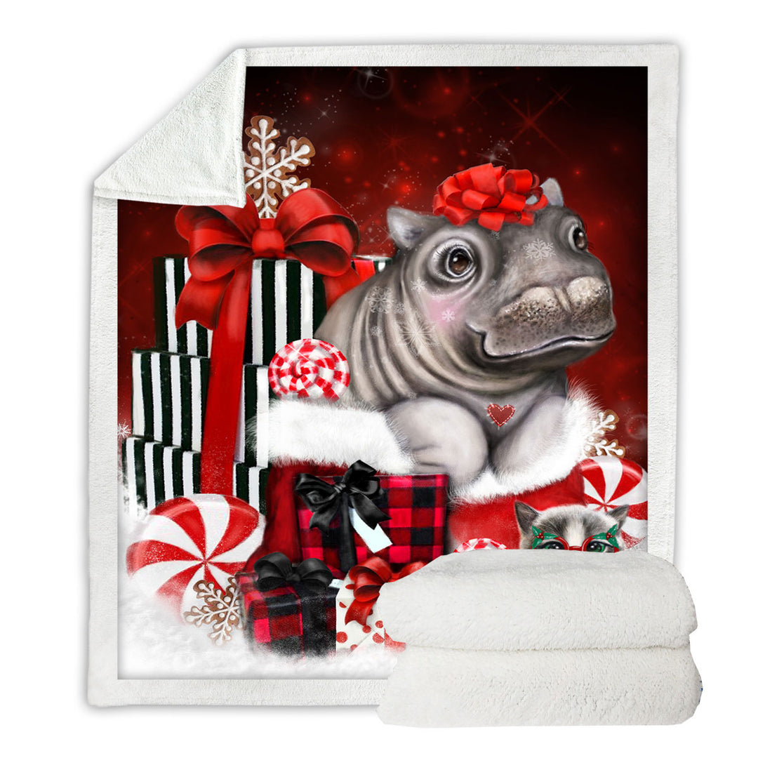 Cute Hippo Christmas Surprise Decorative Throws