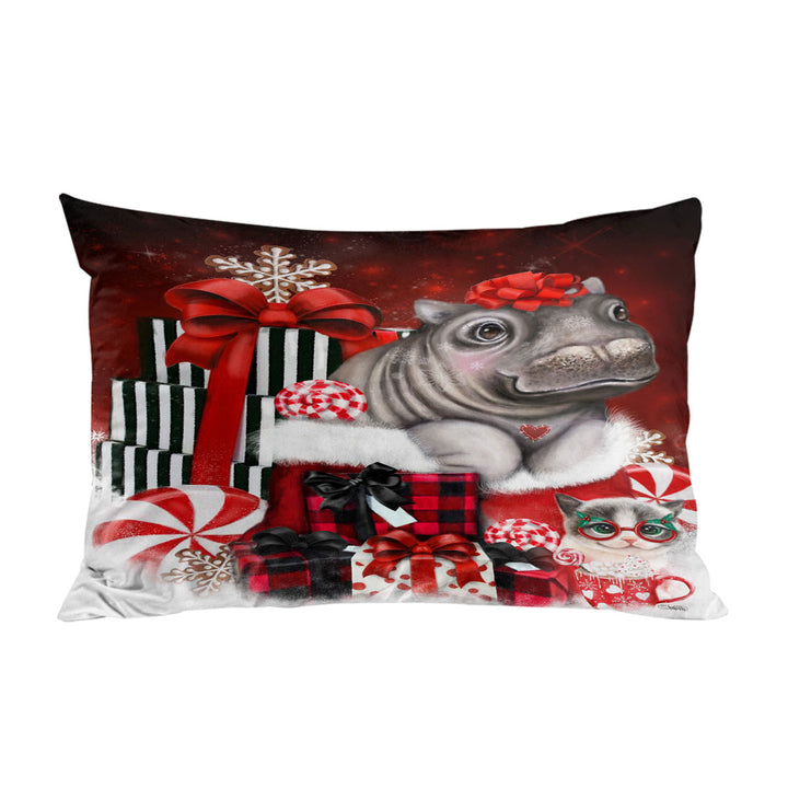 Cute Hippo Christmas Surprise Pillow Cases