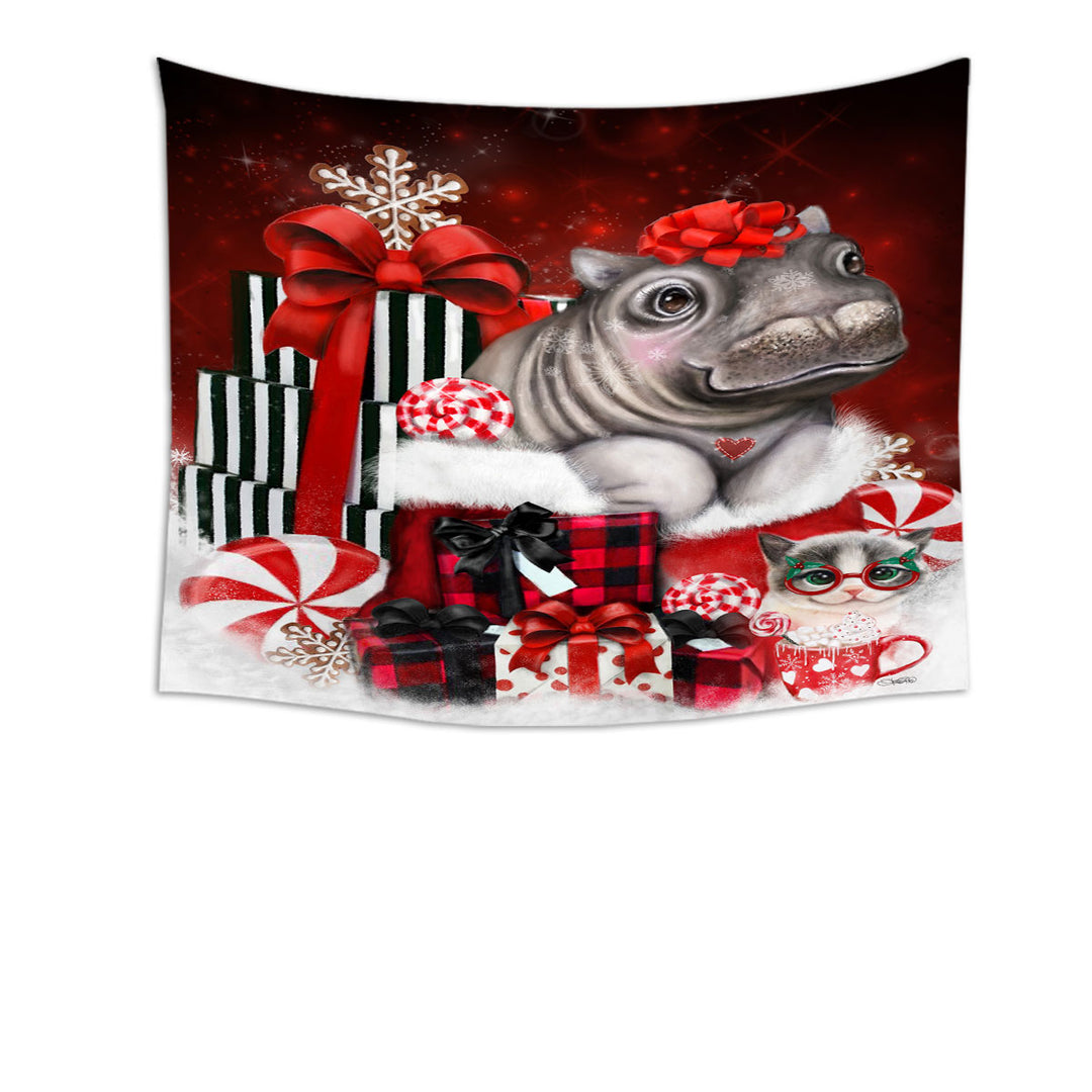 Cute Hippo Christmas Surprise Wall Decor