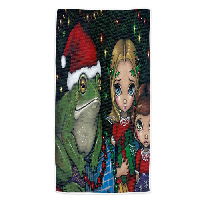 Cute Holiday Christmas Beach Towels Painting Girls and Santa Frog