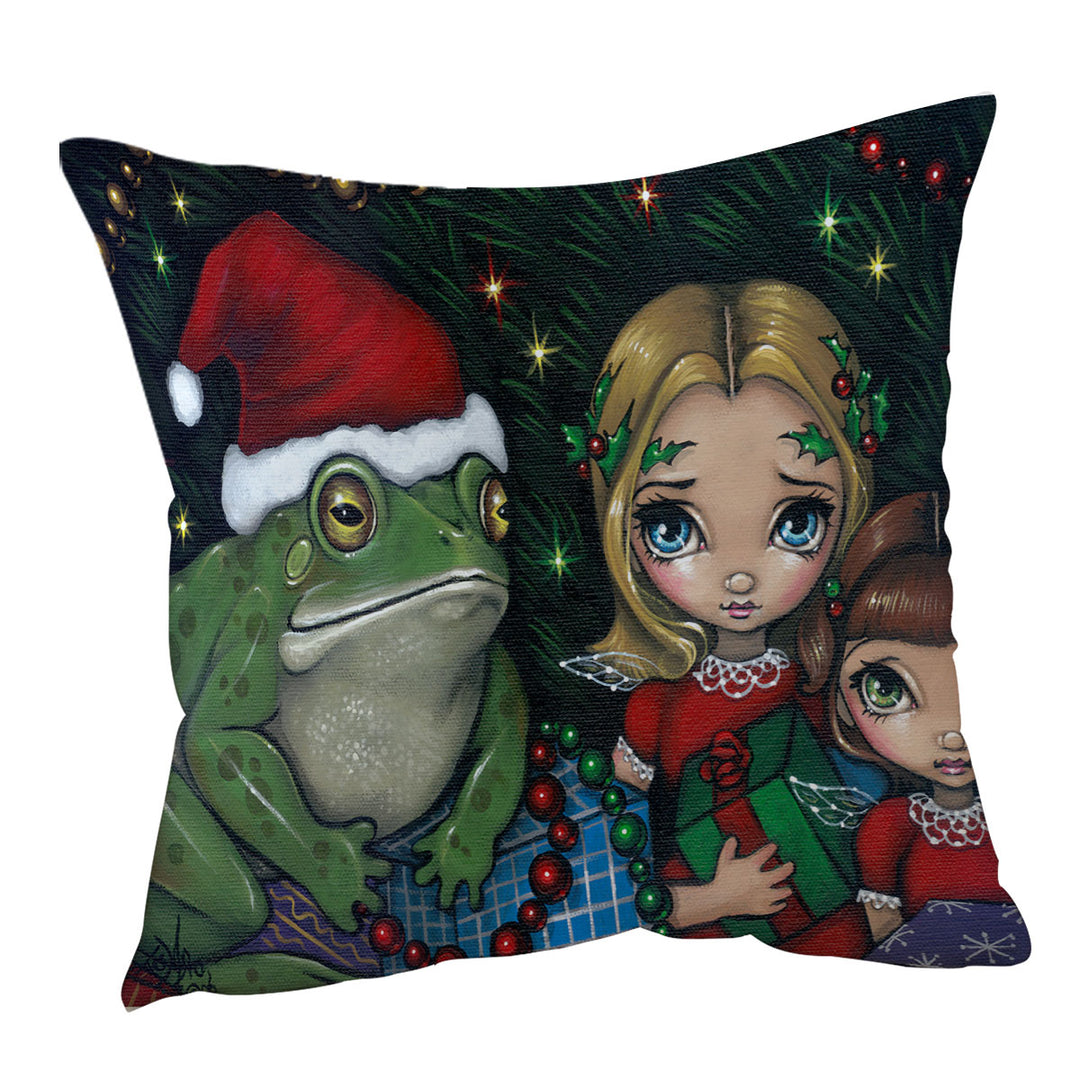 Cute Holiday Christmas Decorative Cushions Painting Girls and Santa Frog