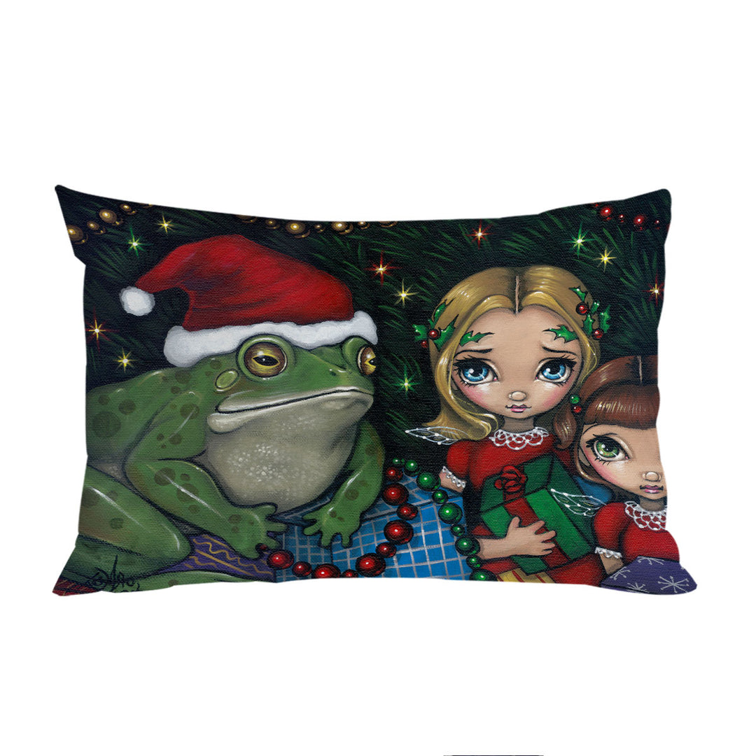 Cute Holiday Christmas Painting Girls and Santa Frog Pillowcase