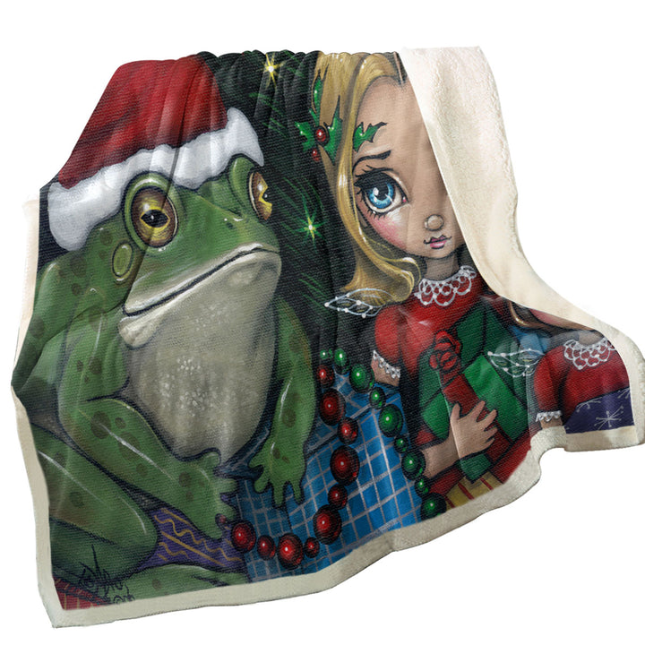 Cute Holiday Christmas Throws Painting Girls and Santa Frog