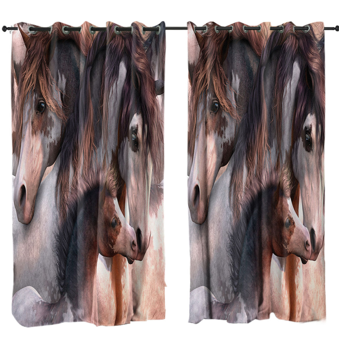 Cute Horses Art Beautiful Horse Family Curtains