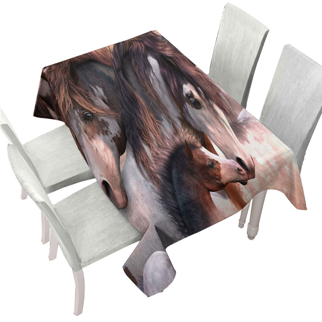 Cute Horses Art Beautiful Horse Family Tablecloth