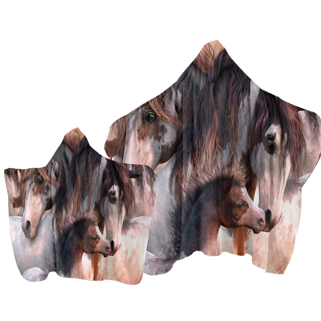 Cute Horses Art Beautiful Horse Family Towel with Hood