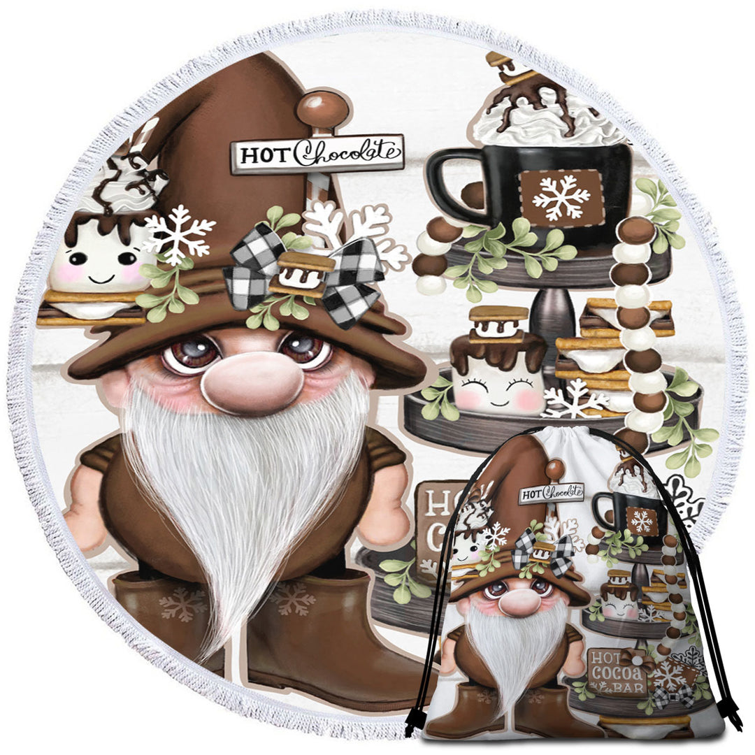 Cute Hot Chocolate and Smores Gnome Circle Beach Towel