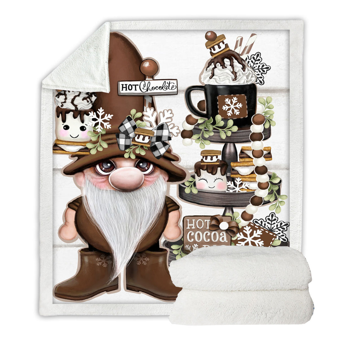 Cute Hot Chocolate and Smores Gnome Fleece Blankets