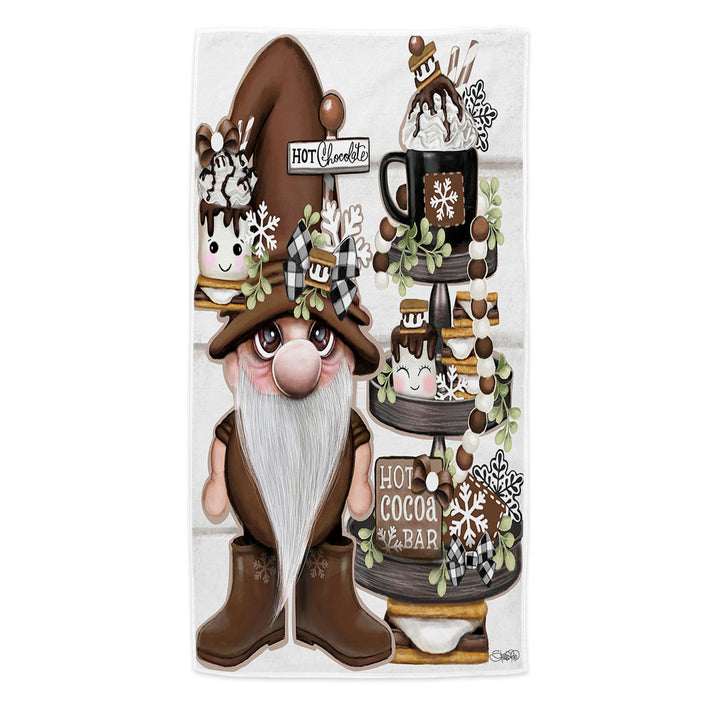 Cute Hot Chocolate and Smores Gnome Microfiber Beach Towel