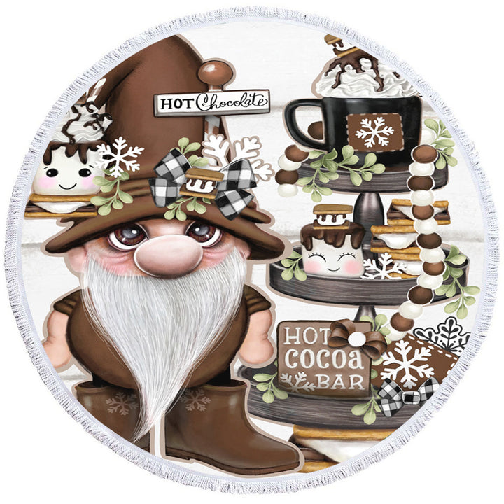 Cute Hot Chocolate and Smores Gnome Round Beach Towel