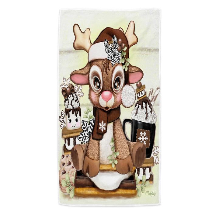 Cute Hot Chocolate and Smores Reindeer Beach Towel