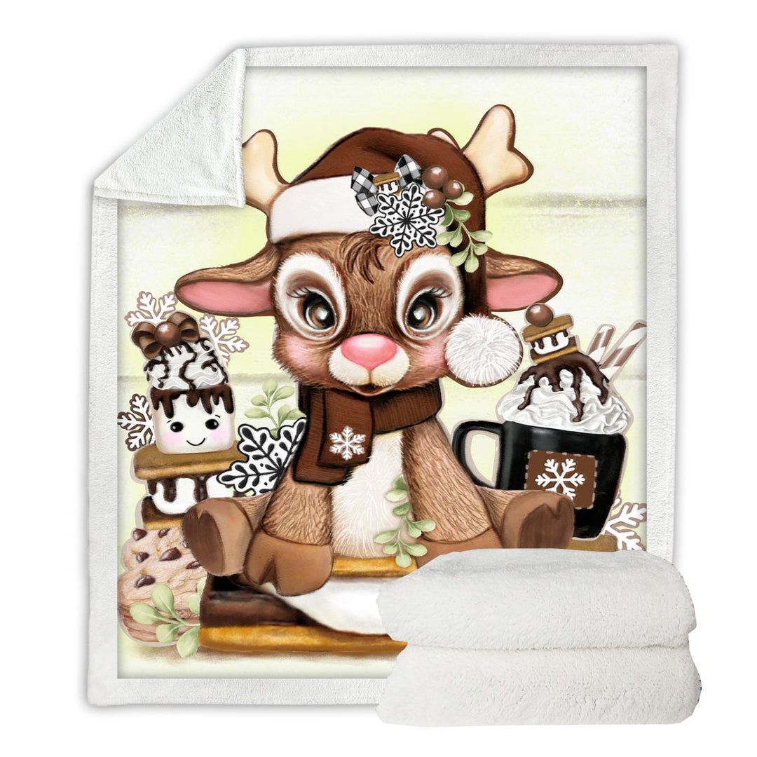 Cute Hot Chocolate and Smores Reindeer Couch Throws
