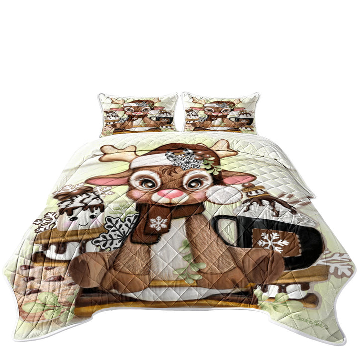 Cute Hot Chocolate and Smores Reindeer Summer Quilt