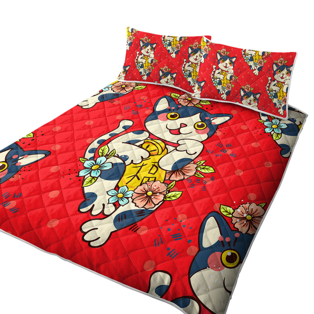 Cute Japanese Cat King Size Quilt