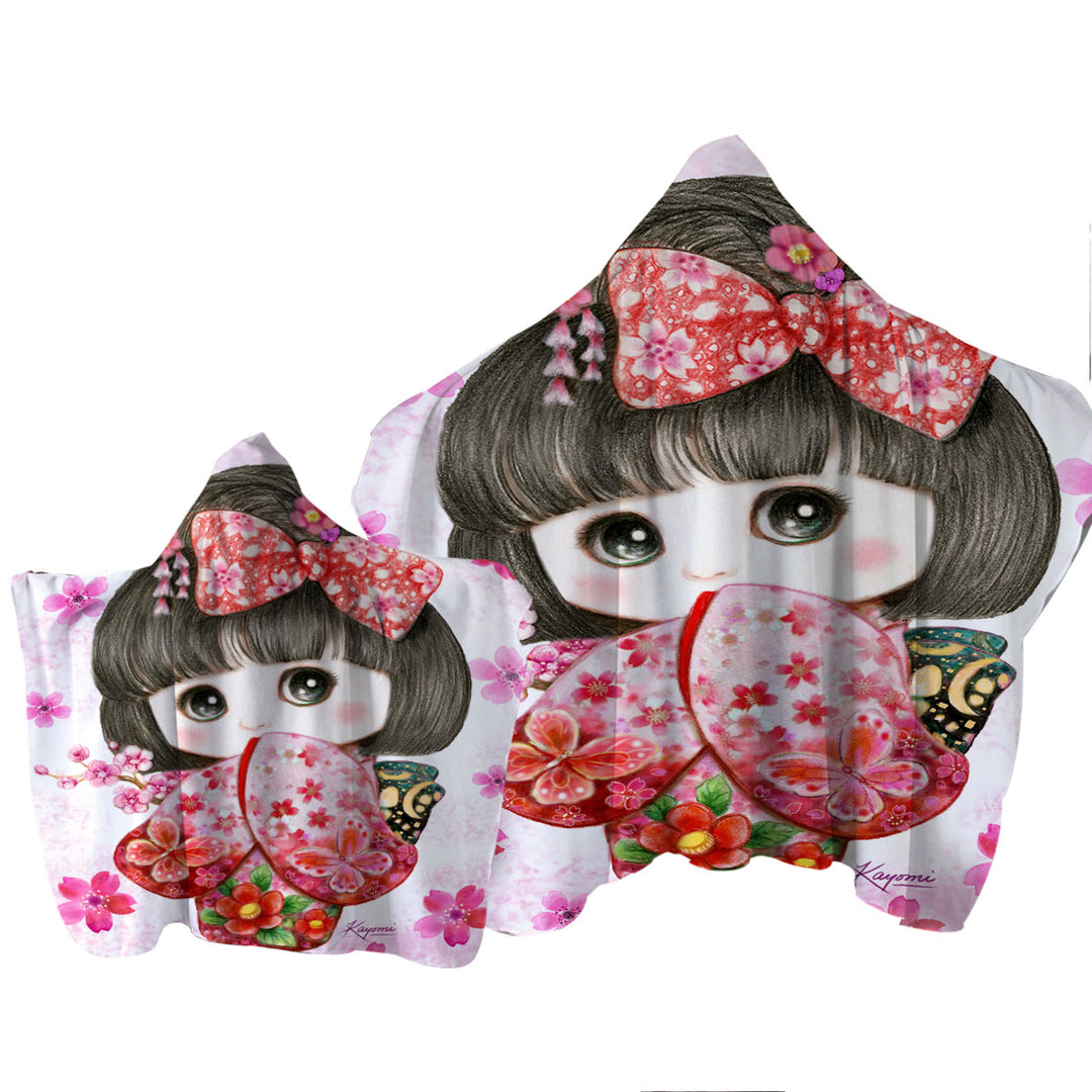 Cute Japanese Kimono Cherry Flowers Girl Towel Hoodie