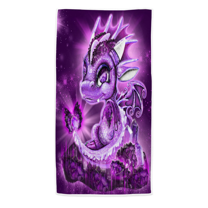 Cute Kid Beach Towel Gift February Amethyst Birthstone Lil Dragon