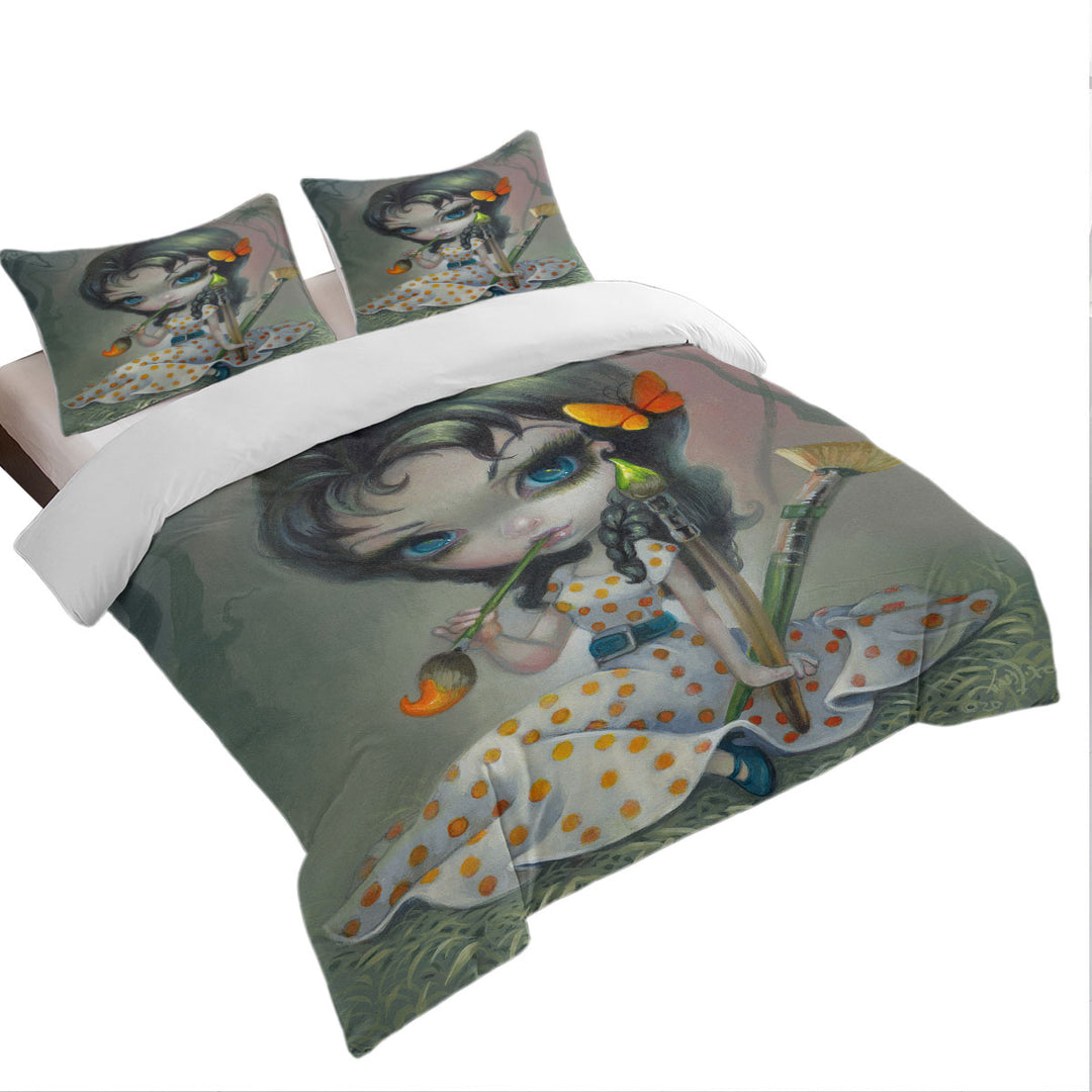 Cute Kids Art Adorable Little Painting Pixie Duvet Cover Queen